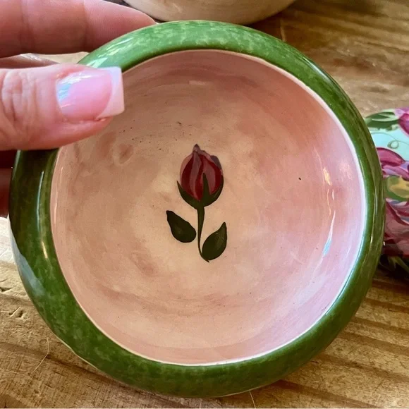 Lesal Ceramics Jewelry Trinket Box Handcrafted Floral Pink Purple Green - Picture 7 of 10